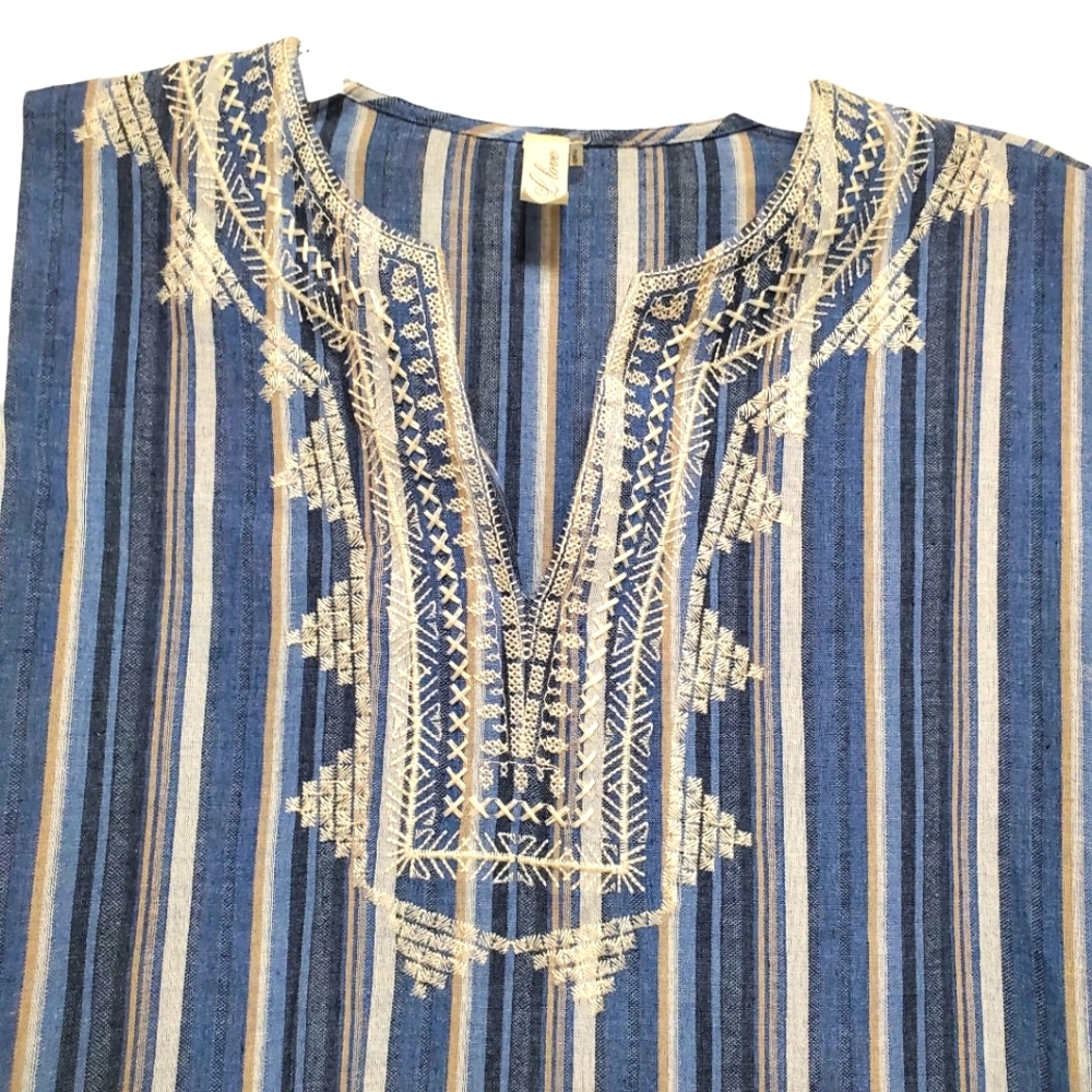 Embroidered Cotton Stripe Shift Dress Boho  Prep - Picture 4 of 6